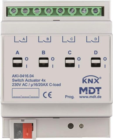 MDT AKI-0416.04 Schaltaktor 4fach 4TE REG 16/20A 230VAC C-Last Industrie 200F (AKI-0416.04)