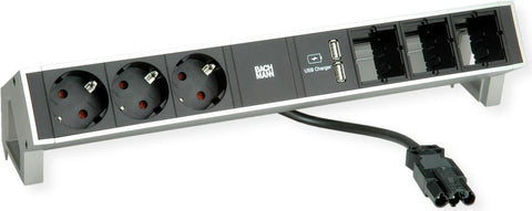 Desk2 3Schuko 3ABD USB Charger Inox (902.449)