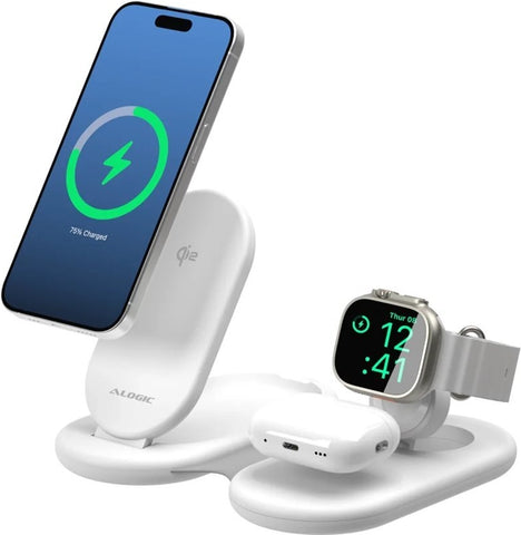 Alogic PackAway 3-in-1 Qi2 Wireless Charging Stand White (AL31WCPA-WH)