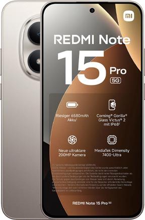 Xiaomi Smartphone Redmi Note 15 Pro 5G 256GB, 8GB RAM, 6,83" AMOLED, 200MP, Titan (MZB0LZLEU)