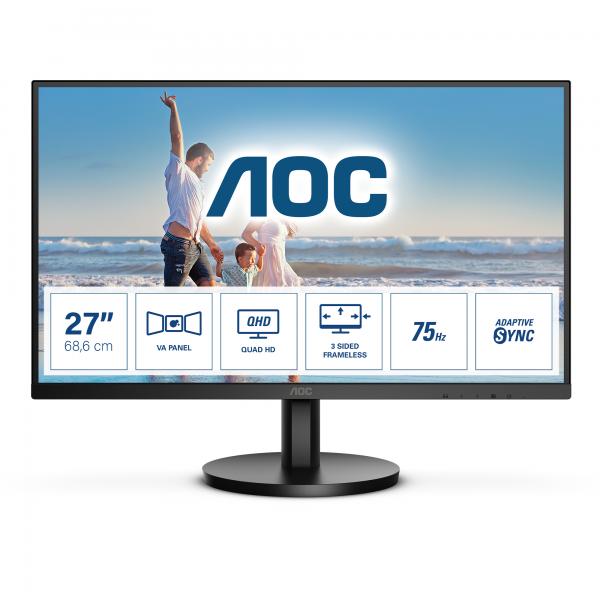 MONITOR AOC Q27B3MA 27" LED QUAD HD 75HZ 4MS ADAPTIVE SYNC WIDE FRAMELESS HDMI DISPLAYPORT ALTOPARLANTI INCORPORATI NERO