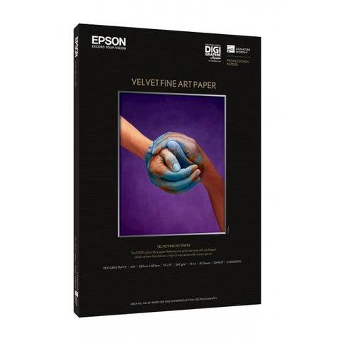 EPSON VELVET FINE ART PAPER CARTA FOTOGRAFICA FORMATO A3+ 43 x 48,3 cm COLORE BIANCO 20 FOGLI