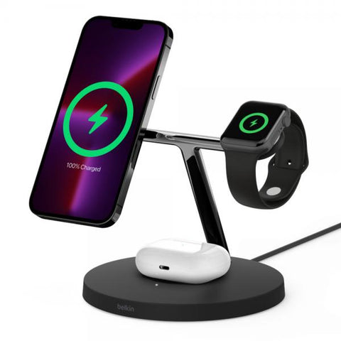 Belkin BOOSTCHARGE PRO Auricolare, Smartphone, Orologio intelligente Nero dC Carica wireless Ricarica rapida Interno (^MAGSAFE 3-IN-1 WIRELESS CHARGER BLK)