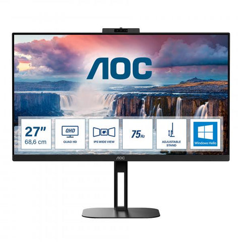 Monitor AOC V5 Q27V5CW/BK para PC, 68,6 cm [27", 2560 x 1440 píxeles, Quad HD, LED, negro (AOC Value-line Q27V5CW/BK - Serie V5 - Monitor LED - 27" - 2560 x 1440 QHD a 75 Hz - IPS - 300 cd/m² - Relación de contraste 1000:1 - 4 ms - HD)