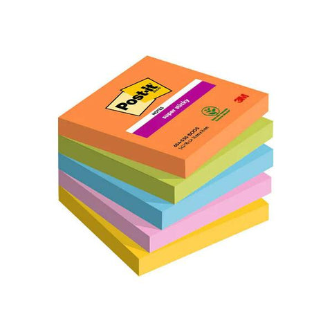 3M POST-IT SUPER STICKY BOOST BLOCCHETTO 90 FOGLI 76X76 mm COLORI ASSORTITI CONF 5 Pz.