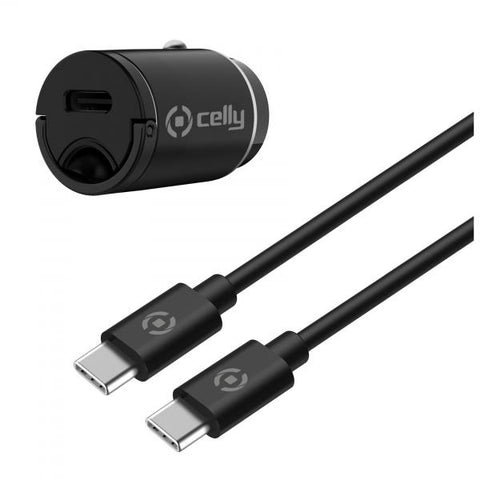 CELLY CCMINITYPEC KIT CARICABATTERIE DA AUTO 20W ULTRA-COMPATTO CON CAVO USB-C A USB-C BLACK