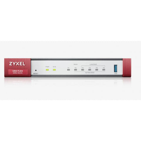 ZYXEL USG FLEX 100 SECURITY GATEWAY BUNDLE FIREWALL 900 MBIT/S 100 VPN: 40 IPSEC/L2TP 30 SSL 1 X WAN 3 X LAN 1 X OPT 1 X USB INCLUDE 1 ANNO SECUR PACK 15 UTENTI