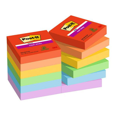 3M POST-IT SUPER STICKY PLAYFUL BLOCCHETTO 90 FOGLI 47,6X47,6 mm COLORI ASSORTITI CONF 12 Pz.