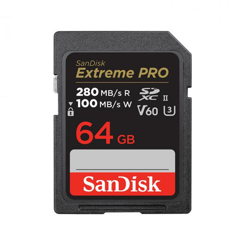 SANDISK Extreme PRO SCHEDA DI MEMORIA SDXC 64GB V60 UHS-II 280/100MBs CLASSE 10 U3 BLACK
