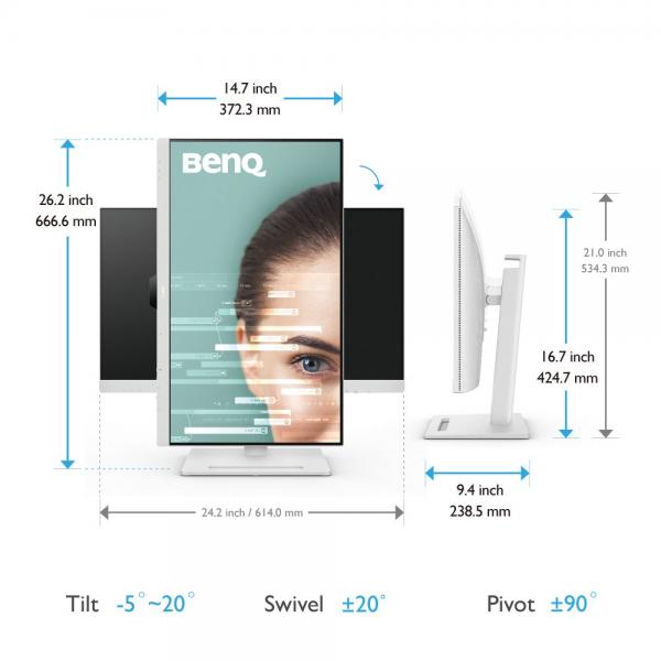 MONITOR BENQ 27IPS 2K HDMI DP USBC BENQ GW2790QT PIVOT REG ALT BIANCO