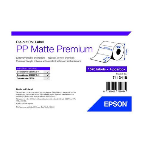 Epson 7113418 etichetta per stampante Bianco Etichetta per stampante autoadesiva (EPSON PP Matte Label 102x76mm 1)