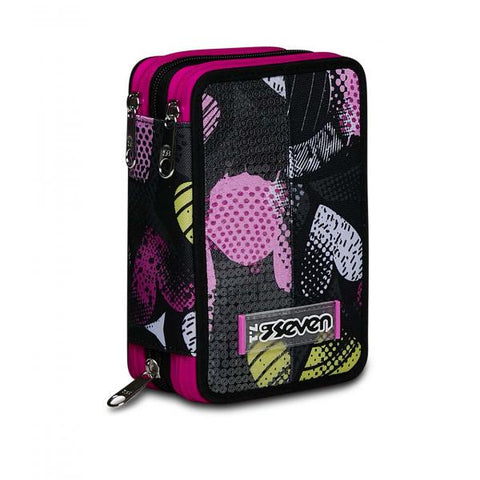 SEVEN KIDDIE CRUSH GIRL ASTUCCIO 3 ZIP IN POLIESTERE 12.5X20X7 CM TRIPLO SCOMPARTO CON MATERIALE DIDATTICO