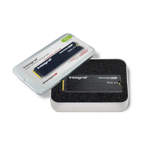 Integral INSSD1TM2280G4AP1XHS drives allo stato solido 1 TB M.2 PCI Express 4.0 NVMe (1TB - 1000GB SSD M.2 2280 NVME 1.4 PCIe Gen4 x4 R-7400MBs W-5500MBs IOPS R-700K W-800K TLC TBW 500 WITH HEATSINK