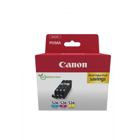 CANON CLI-526 MULTIPACK 3 CONFEZIONI DA 9 ML GIALLO CIANO MAGENTA PER PIXMA iP4850, iP4950, iX6550, MG5150, MG5250, MG5350, MG6150, MG6250, MX895