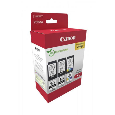 CANON PG-575XLx2/CL-576XL MULTIPACK CONFEZIONE DA 3 CARTUCCE INK ALTA RESA 2 x 575XL NERO 1 x 676XL CIANO MAGENTA GIALLO PER PIXMA TR4750i, TR4751i, TS3550i, TS3551i