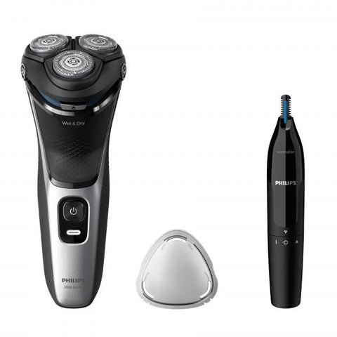 PHILIPS S3143/02 RASOIO ELETTRICO RICARICABILE WET E DRY 3 TESTINE CON RIFINITORE BUNDLE NERO ARGENTO