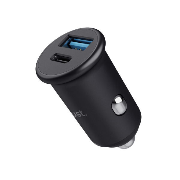 TRUST MAXO CARICABATTERIA PER AUTO USB PER RICARICA RAPIDA 38W PD 1 x USB-A QC3 18 W 1 x USB-C PD 20 W IN ALLUMINIONERO