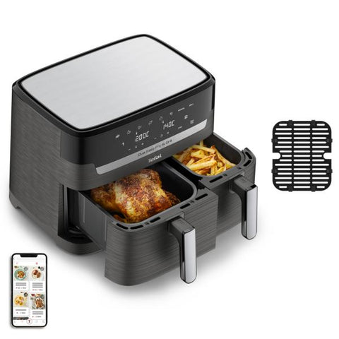 Tefal Dual Easy Fry & Grill EY905B Doppia 8,3 L Indipendente 2700 W Friggitrice ad aria calda Grigio
