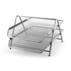 LEBEZ SET PORTACORRISPONDENZA IN RETE METALLICA 2 SCOMPARTI CM 35.5X30X21COLORE ARGENTO