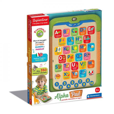 CLEMENTONI SAPIENTINO ALPHA PAD ALFABETIERE INTERATTIVO ELETTRONICO PARLANTE IN LEGNO