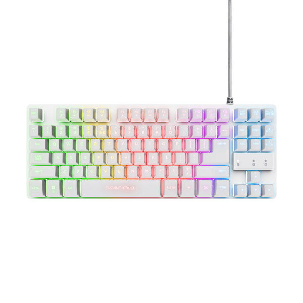 TRUST GXT794 W 3 in 1 TASTIERA COMPACT KTL GAMING QWERTY MOUSE WIRELESS 800-4800 DPI TAPPETINO GAMER BIANCO NERO