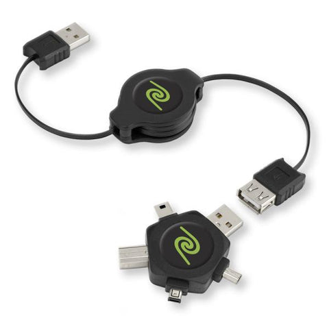 RETRAK CAVO USB RETRATTILE 1 x M USB TIPO A 1 X F USB TIPO A CON MULTI ADATTATORE INTERCAMBIABILE 1 M NERO