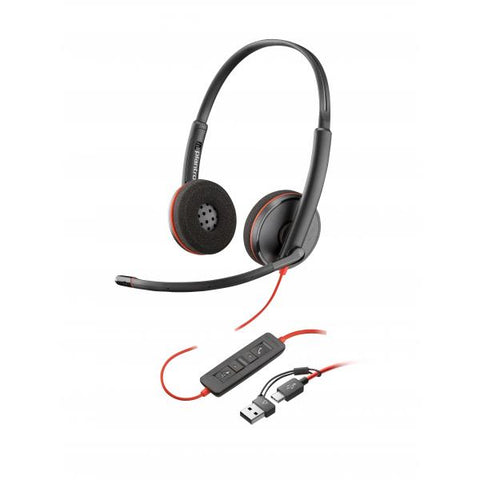 POLY Cuffie stereo Blackwire 3220 con connettore USB-C + adattatore USB-C/A