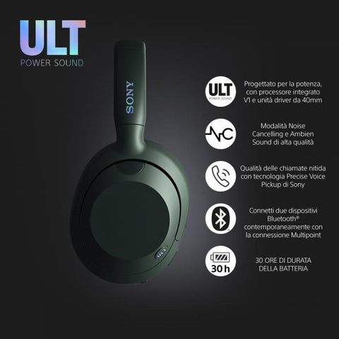 SONY ULT WEAR 900 CUFFIE BLUETOOTH WIRELESS CON ULT POWER SOUND, BASSI PROFONDI, NOISE CANCELLING, OTTIMA QUALITA' DELLE CHIAMATE, DURATA DELLA BATTERIA FINO A 30 ORE, IOS E ANDROID FOREST GRAY