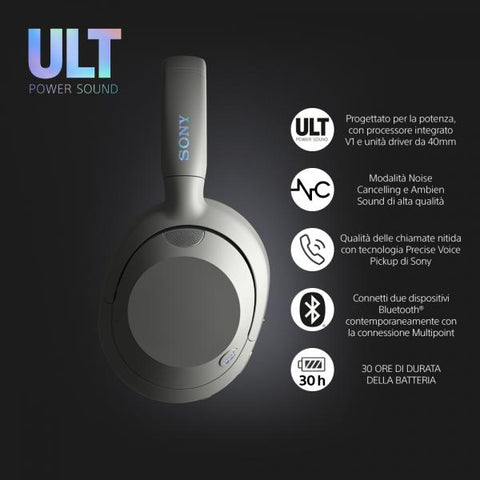 SONY ULT WEAR 900 CUFFIE BLUETOOTH WIRELESS CON ULT POWER SOUND, BASSI PROFONDI, NOISE CANCELLING, OTTIMA QUALITA' DELLE CHIAMATE, DURATA DELLA BATTERIA FINO A 30 ORE, IOS E ANDROID OFF WHITE