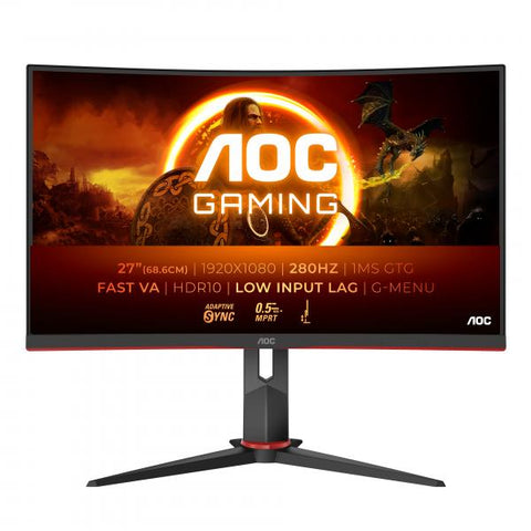 AOC G2 C27G2Z3/BK GAMING 27" LED FULL HD CURVO 16:9 300 CD/mq CONTRASTO 4000:1 0.5ms 280Hz HDR 2 x HDMI 1 x DISPLAYPORT REGOLABILE IN ALTEZZA NERO ROSSO