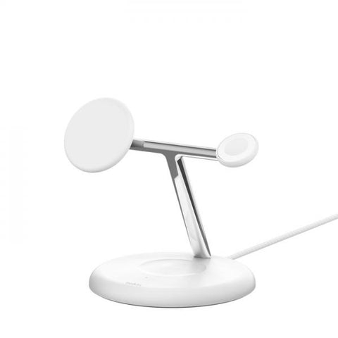 Belkin WIZ023MYWH Caricabatterie per dispositivi mobili Cuffie, Smartphone, Orologio intelligente Bianco USB Carica wireless Interno (PRO 3IN1 15W MAG CHARGING STAND WHT)
