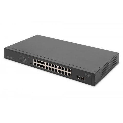 Digitus Switch di rete Gigabit a 24 porte, 19 pollici, non gestito, 2 porte uplink, SFP