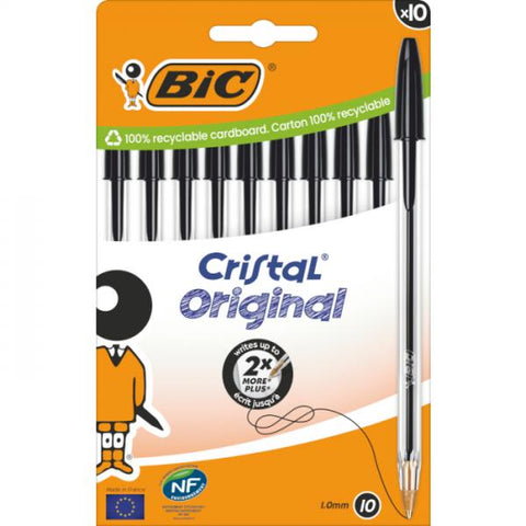BIC CRISTAL PENNA A SFERA PUNTA CONICA TRATTO 1 mm INCHIIOSTRO NERO CONF 10 Pz.