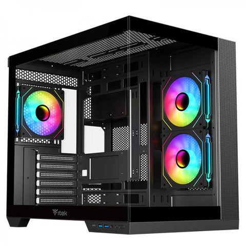 CASE ITEK CAVE DS GAMING TOWER, ATX, 3X12CM ARGB FAN, 2XUSB3, TYPE-C,SYDE & FRONT PANEL TEMP GLASS - ITGCADCDSB