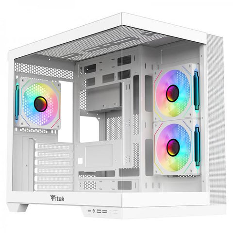CASE ITEK TOWER "DARK CAVE DS" GAMING TOWER 2*USB3,1*USB-C 3*12CM FAN ARGB, SIDE & FRONT PANEL TEMP GLASS, BIANCO- ITGCADCDSW