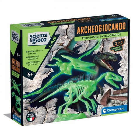 CLEMENTONI SCIENZA E GIOCO ARCHEOGIOCANDO PTERANOD E VELOCIRAPTOR KIT FOSSILI DA SCAVARE