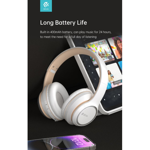 Devia Cuffia wireless EM039 bluetooth V. 5.2 ricaricabile Bianca