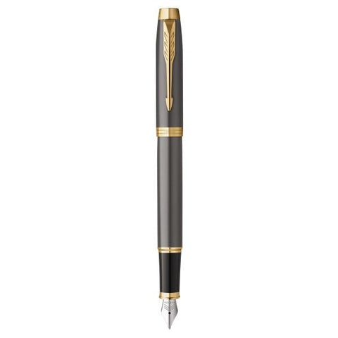 PARKER IM PENNA STILOGRAFICA PENNINO DORATO PUNTA M FUSTO LACCATO GRIGIO INCHIOSTRO BLU CONFEZIONE REGALO