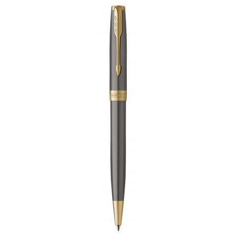 PARKER SONNET PENNA A SFERA PUNTA M FUSTO LACCATO GRIGIO CON PENNINO DORATO INCHIOSTRO NERO CONFEZIONE REGALO