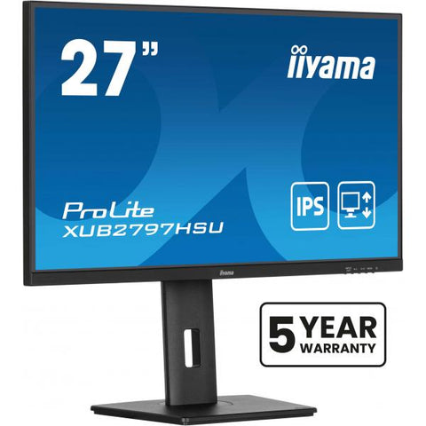 Monitor iiyama ProLite XUB2797HSU-B2 para PC, 68,6 cm [27", 1920 x 1080 píxeles, Full HD, LED, negro (Monitor ProLite XUB2797HSU-B2 de 27" - Monitor IPS LED negro, Full HD, altura ajustable, DisplayPort, HDMI y USB)