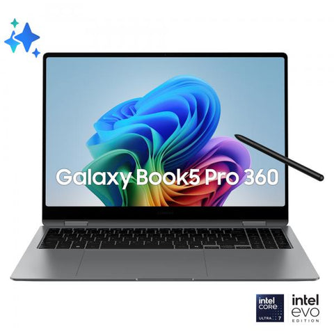 SAMSUNG GALAXY BOOK5 PRO 360 16" WQXGA+ TOUCH SCREEN INTEL CORE ULTRA 7 256V RAM 16GB-SSD 512GB NVMe-INTEL ARC GRAPHICS 140V-WI-FI 7 + GIGABIT LAN-WIN 11 HOME GRIGIO (NP960QHA-KG1IT)