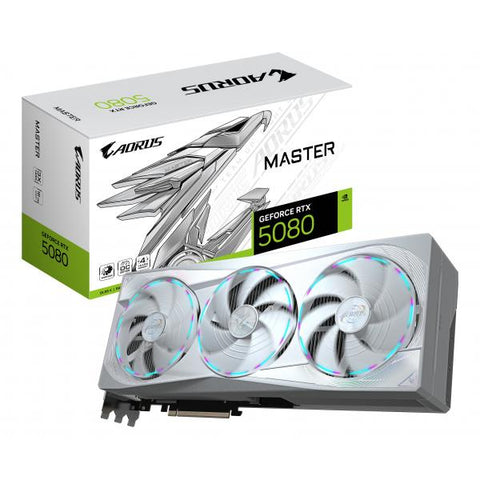 GIGABYTE AORUS GeForce RTX 5080 MASTER ICE 16G Scheda Grafica - 16GB GDDR7, 256 bit, PCI-E 5.0, 2805MHz Core Clock, 3 x DP 2.1a, 1 x HDMI 2.1b, NVIDIA DLSS 4, GV-N5080AORUSM ICE-16GD