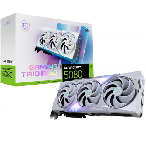 MSI GAMING GEFORCE RTX 5080 16G TRIO OC WHITE SCHEDA VIDEO NVIDIA 16 GB GDDR7 TRIPLE FAN PCI Express x16 5.0- 1 x HDMI 3 x DISPLAYPORT