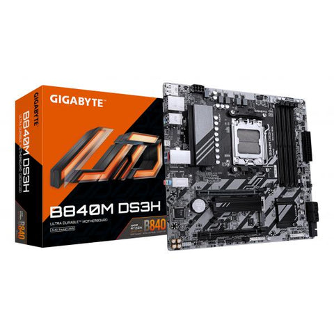 GIGABYTE B840M DS3H Scheda madre - CPU AMD Ryzen 9000, VRM a 8+2+2 fasi, fino a 8200 MHz DDR5, 2xPCIe 4.0 M.2, LAN 2.5GbE, USB 3.2 Gen 1 (MB AMD AM5 B840M DS3H D5 MATX)