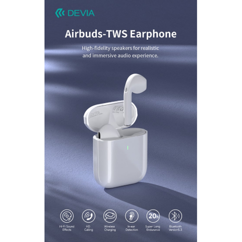 Devia Auricolari Airbuds TWS EM053 Carica Wireless BT 5.3 Bianchi