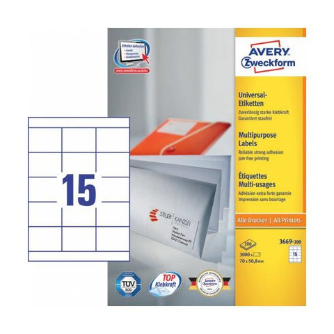 Avery 3669-200 etichetta autoadesiva Rettangolo Permanente Bianco 3000 pz