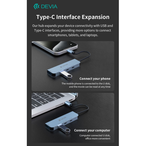 Devia HUB 4 in 1 da tipo C a USB x2 + C + PD 100 W serie Leopard