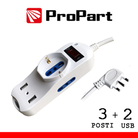 ProPart Multipresa 3pos bipasso + bipasso/schuko + USB spina16A +int