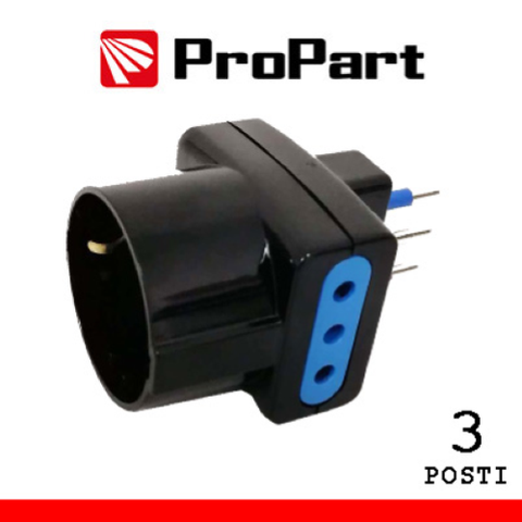 ProPart Adattatore triplo 3pos 10A/schuko spina10A nero