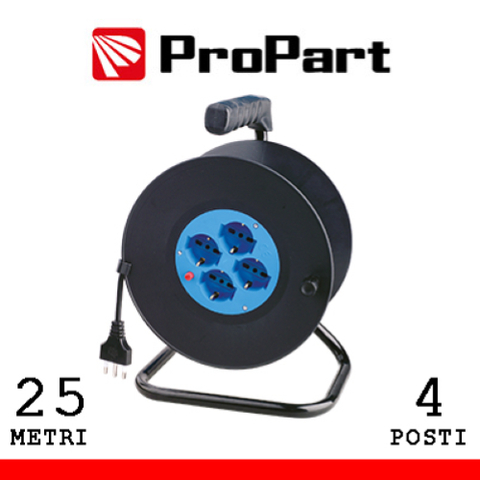 ProPart Avvolgicavo 4pos bipasso/schuko 25metri con protez. termica